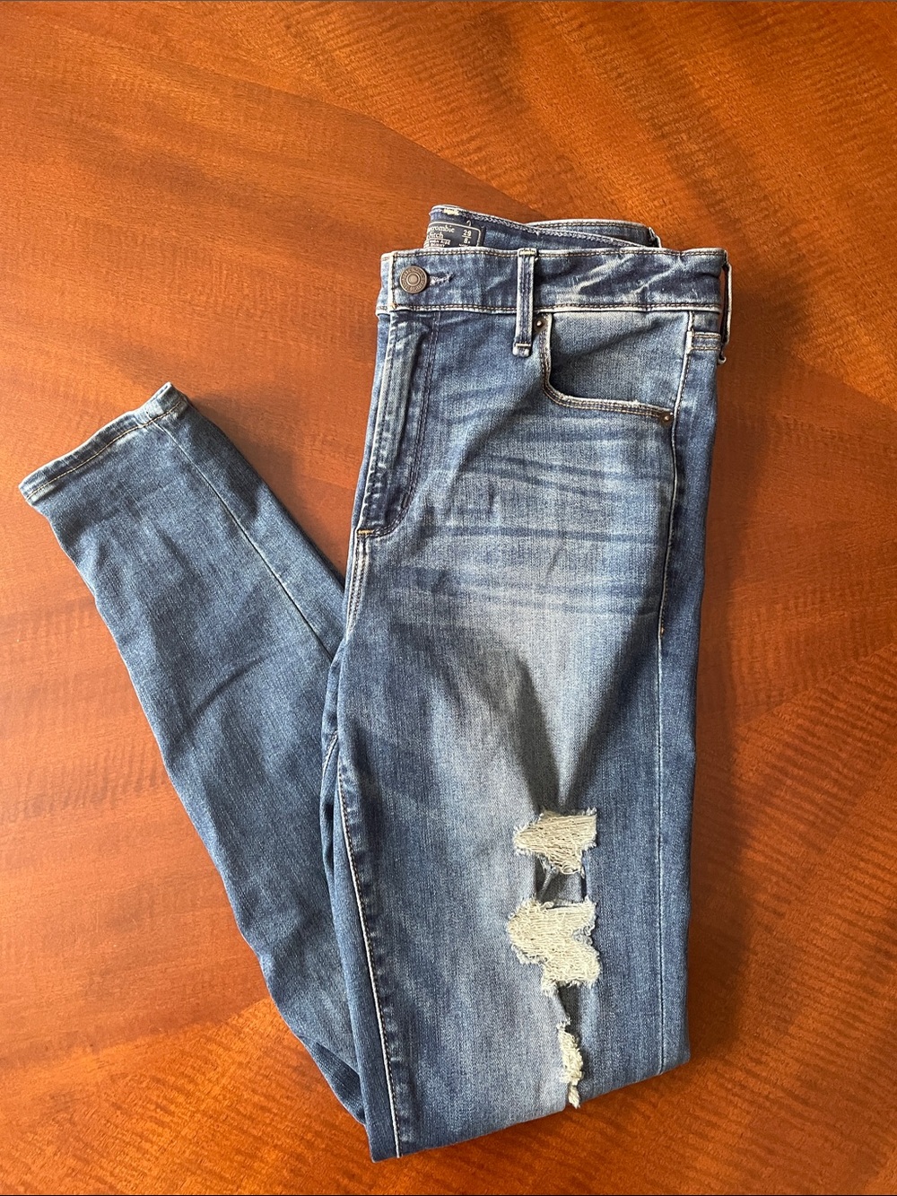 Abercrombie & Fitch Women’s Distressed Blue Simone Super Skinny High Rise Jeans